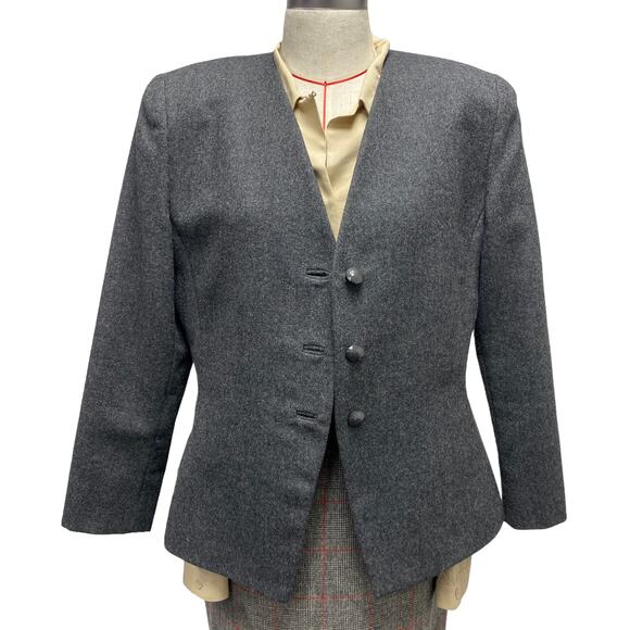 Vintage Lilli Ann I Magnin Womens Grey 3 Button Tailored Blazer - Picture 6 of 11